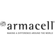 Links ein stilisiertes Globus-Symbol neben dem Schriftzug "armacell". Darunter der Slogan "MAKING A DIFFERENCE AROUND THE WORLD" in Großbuchstaben. Armacell Logo