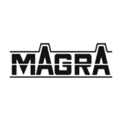 "MAGRA"-Logo mit fettem Schriftzug, stilisiertem Dach über den Buchstaben, die in Großbuchstaben gehalten sind. Magra Logo